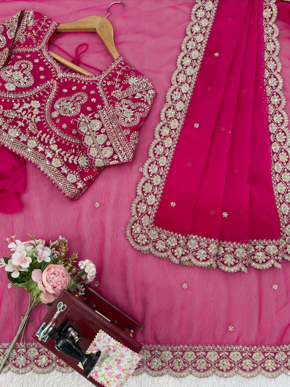 A Luxury Sparkling Sequins Embroidered Tebby Silk Partywear Saree - View 5