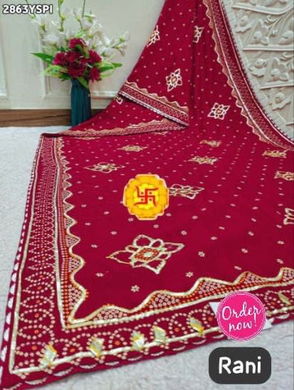 A Soft Vichitra Saree with Foil Print & Gotta Patti Work