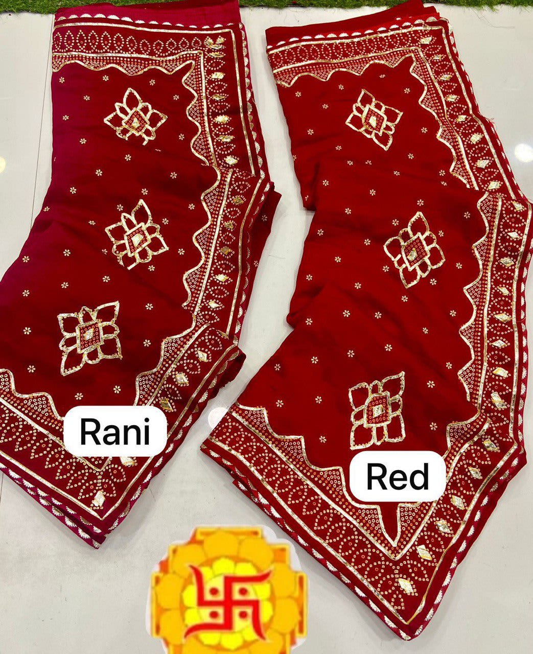 A Soft Vichitra Saree with Foil Print & Gotta Patti Work - View 3