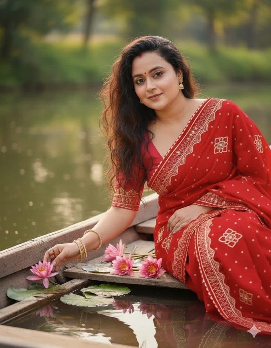 A Soft Vichitra Saree with Foil Print & Gotta Patti Work - View 4