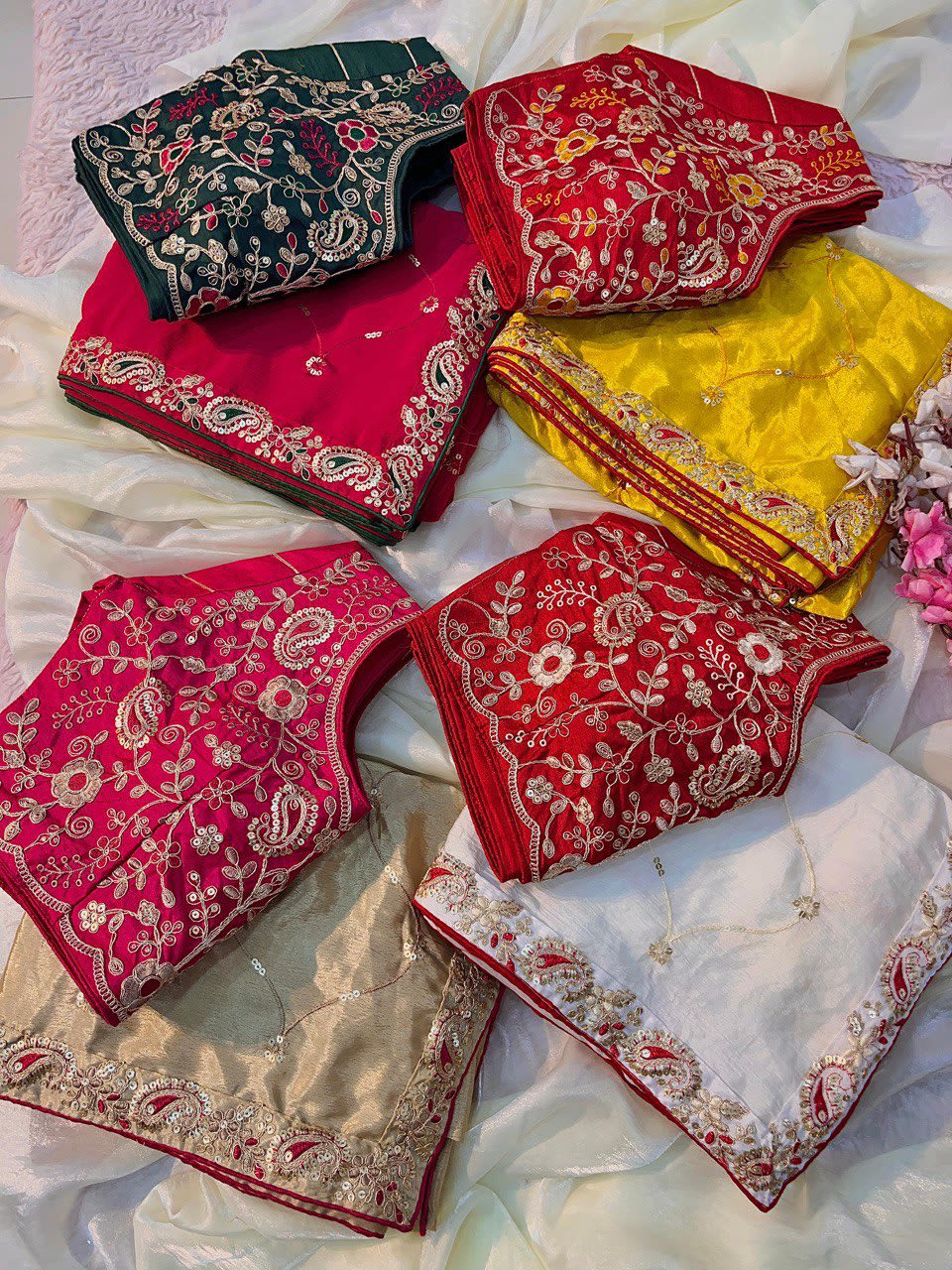 A Premium Chinon Silk Saree With Heavy Sequins & Multicoding Work - View 5