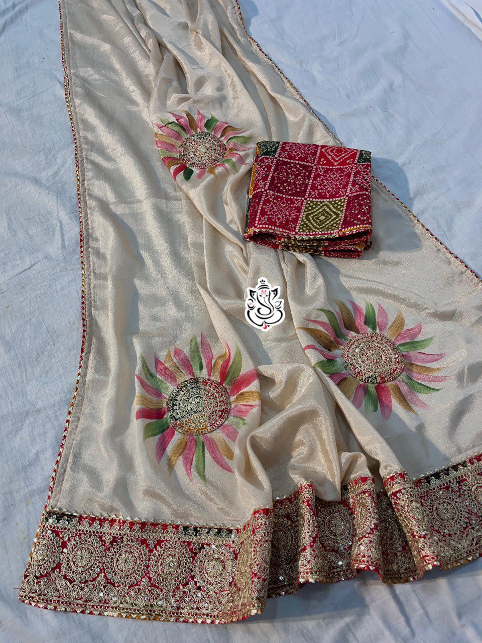 An Elegant Soft Chinon Saree With Rich Sequin Detailing