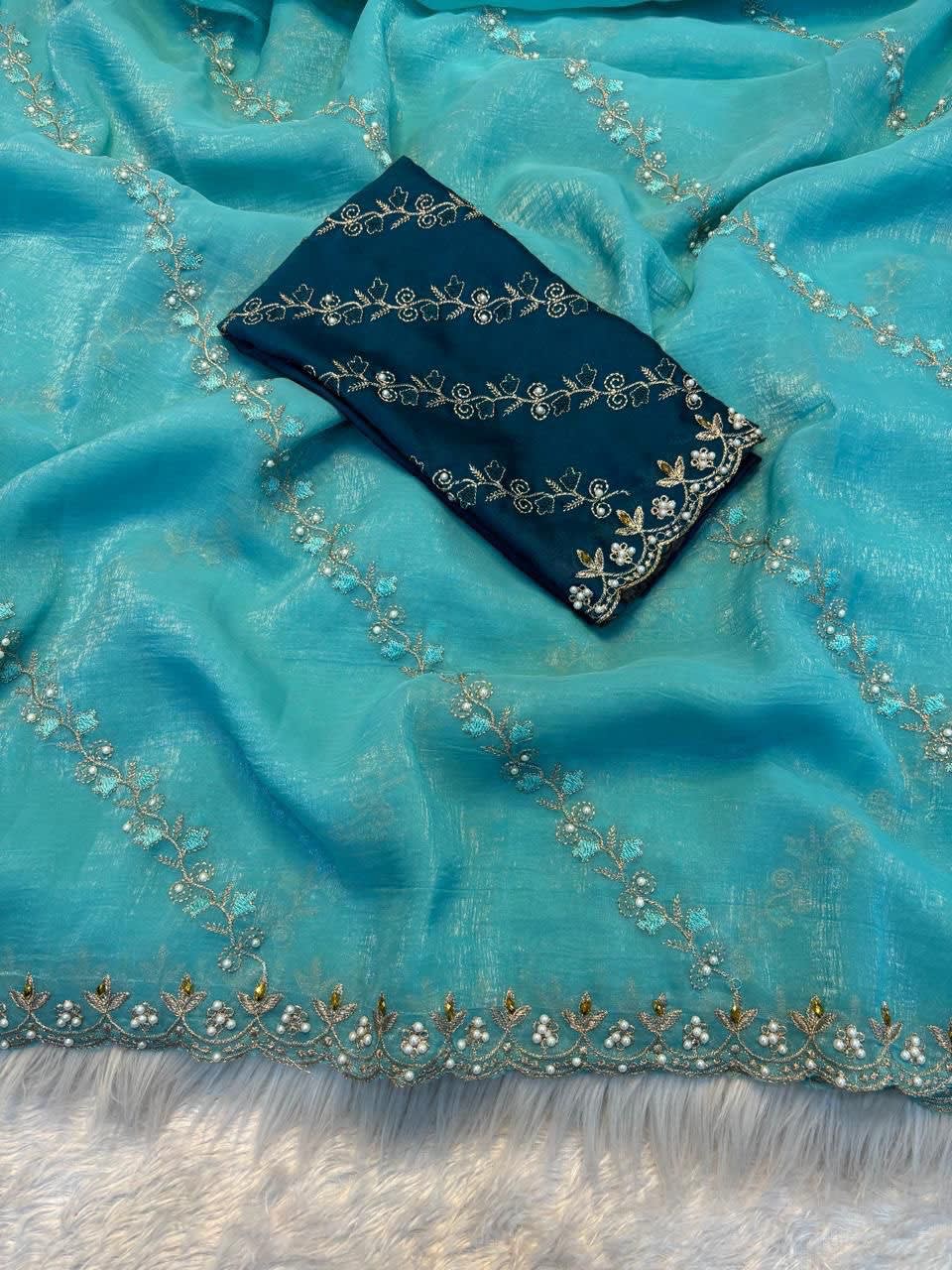 A Soft Crunchy Embroidered Saree With Stone Work - View 3