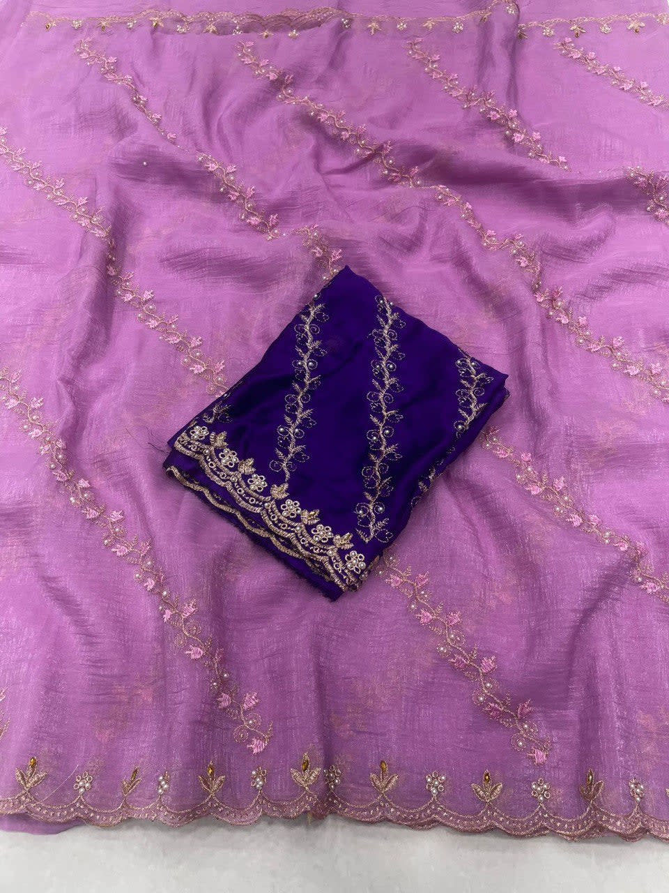A Soft Crunchy Embroidered Saree With Stone Work - View 5