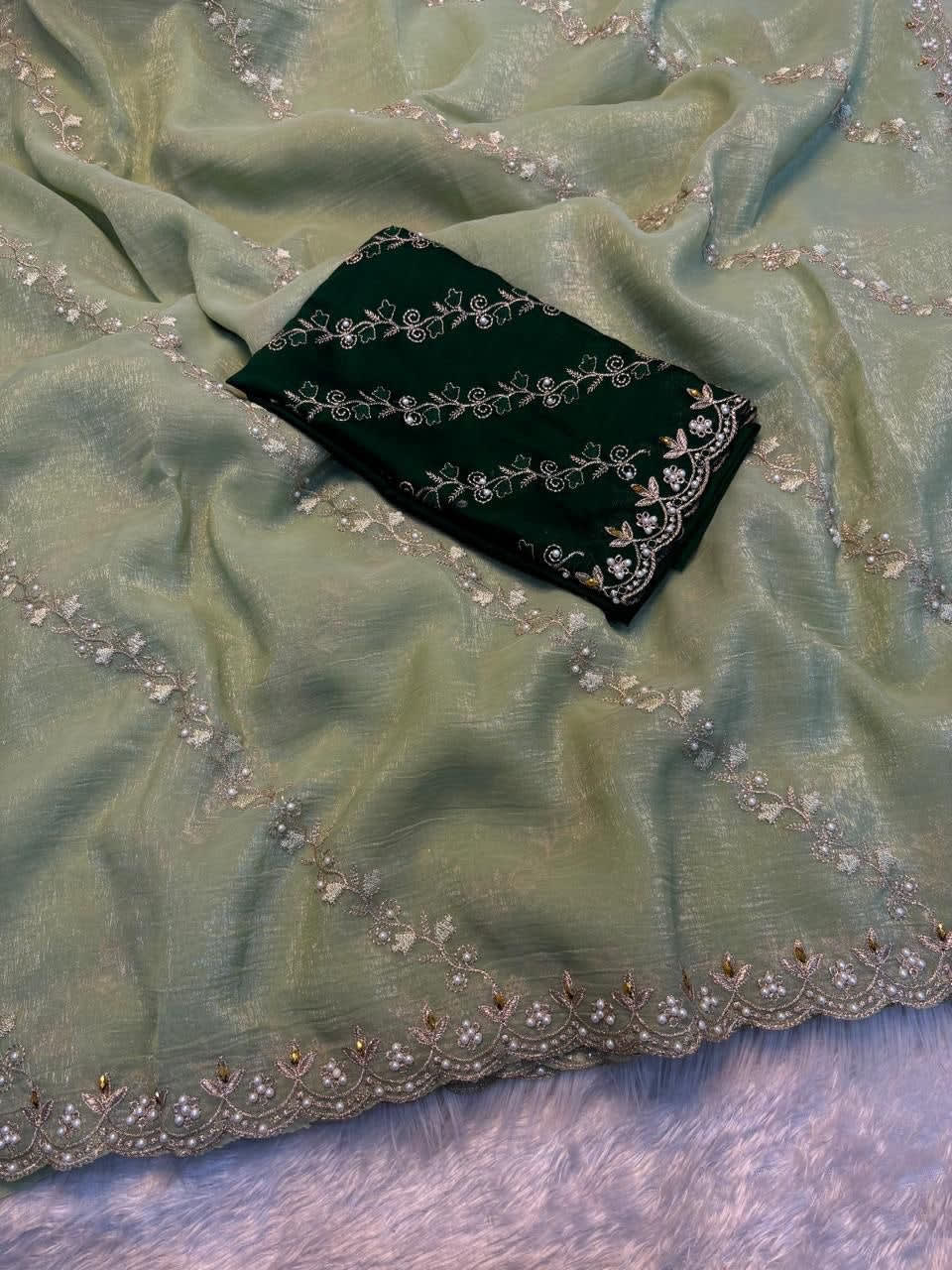 A Soft Crunchy Embroidered Saree With Stone Work - View 6