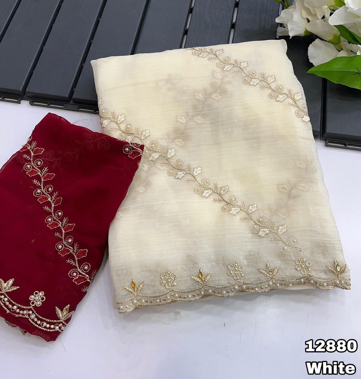 A Soft Crunchy Embroidered Saree With Stone Work - View 8