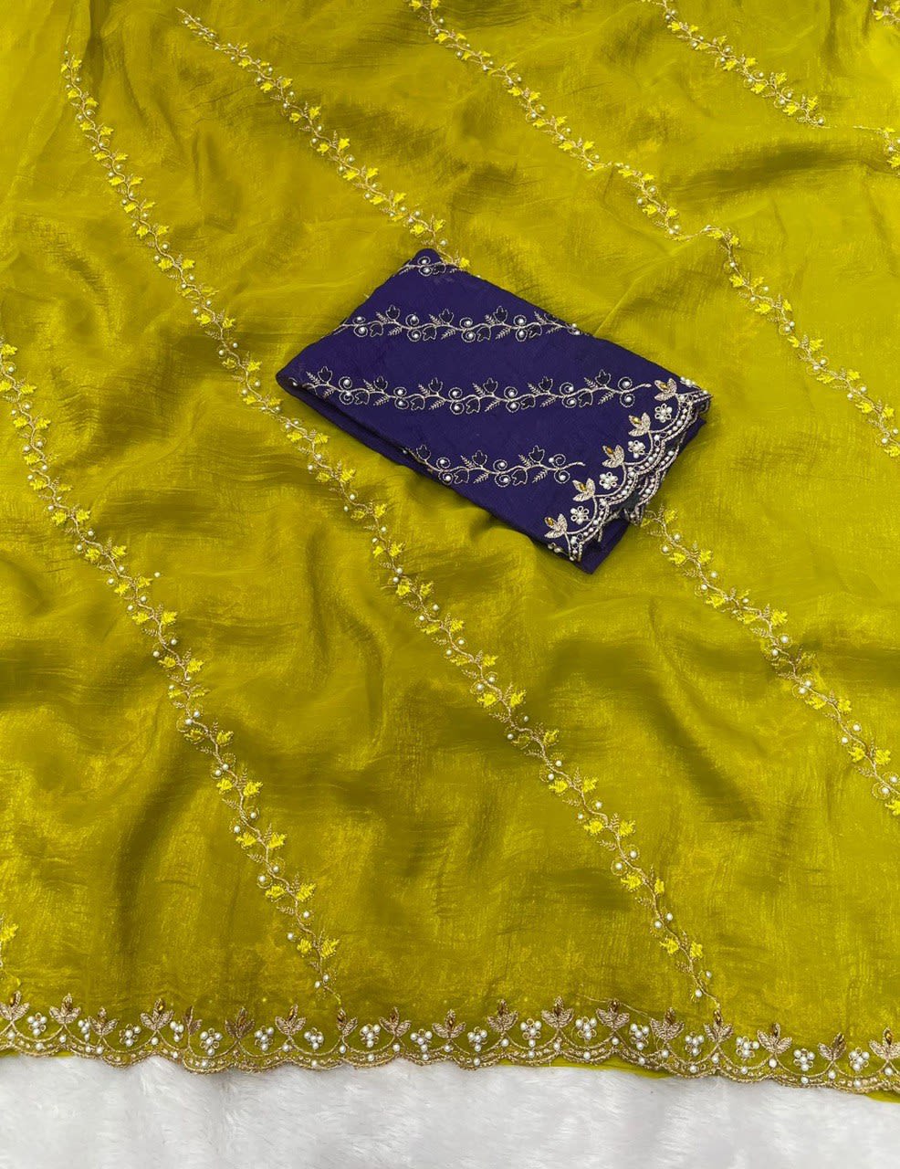 A Soft Crunchy Embroidered Saree With Stone Work - View 9