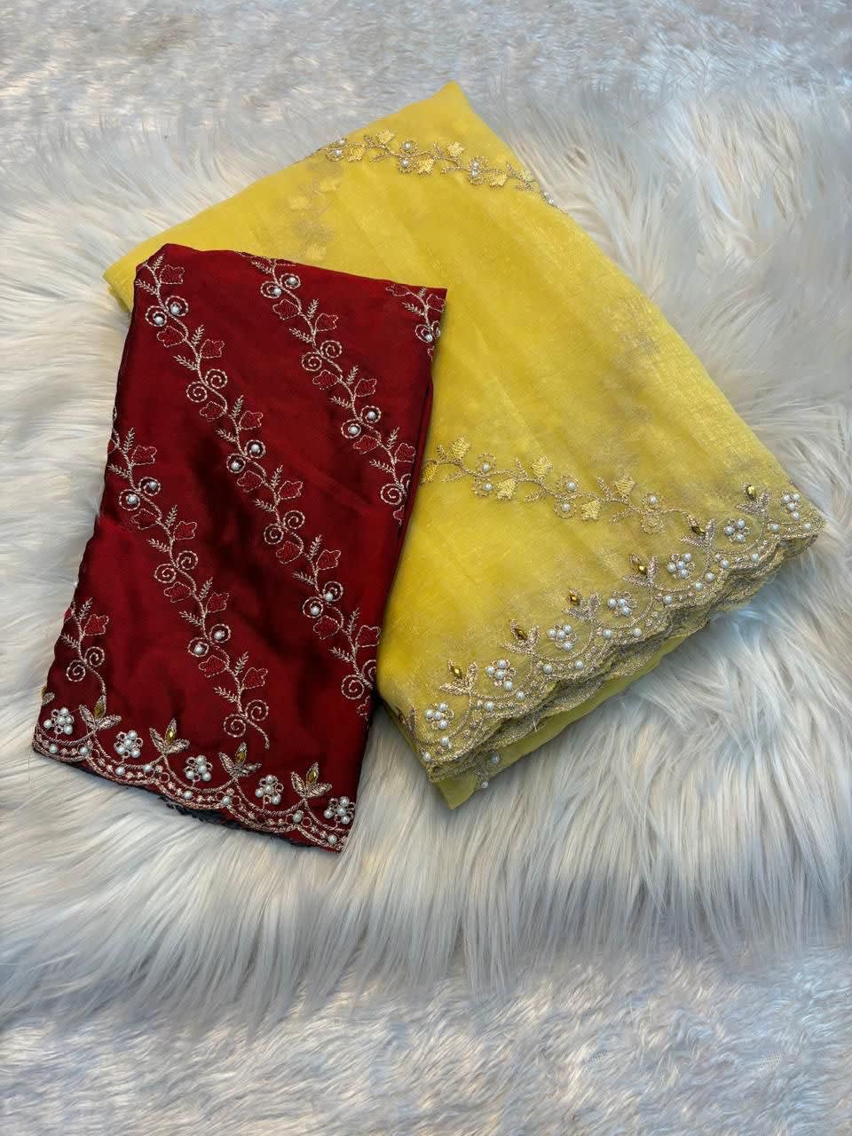 A Soft Crunchy Embroidered Saree With Stone Work - View 10