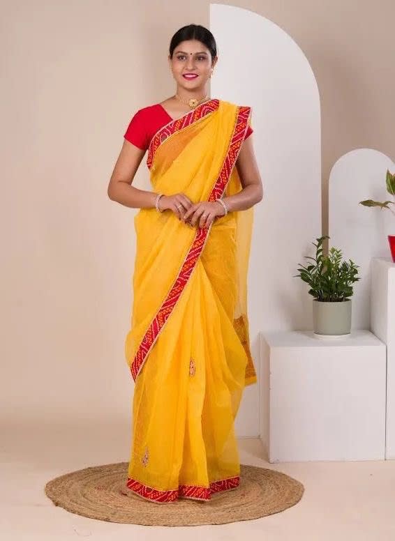 A Haldi & Pooja Ready Gotta Work Cotton Saree - View 3