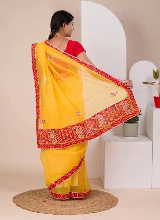 A Haldi & Pooja Ready Gotta Work Cotton Saree - View 4