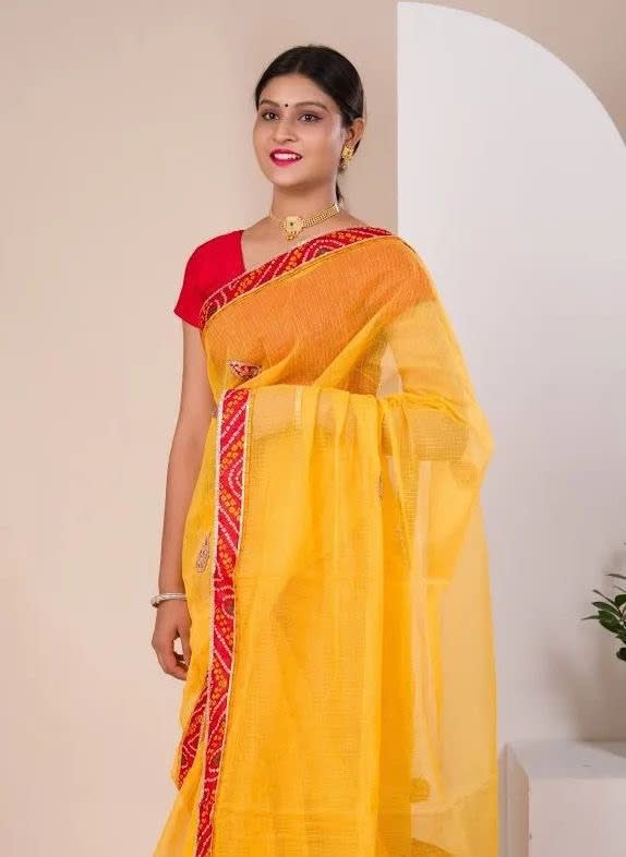 A Haldi & Pooja Ready Gotta Work Cotton Saree - View 5