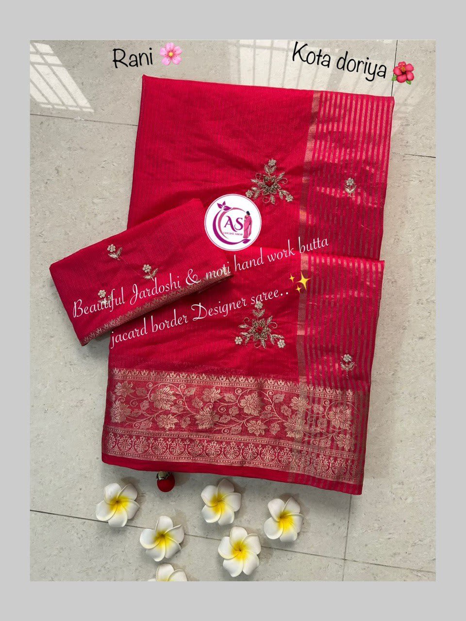 A Lovely Jardoshi & Moti Handwork Kota Doriya Saree