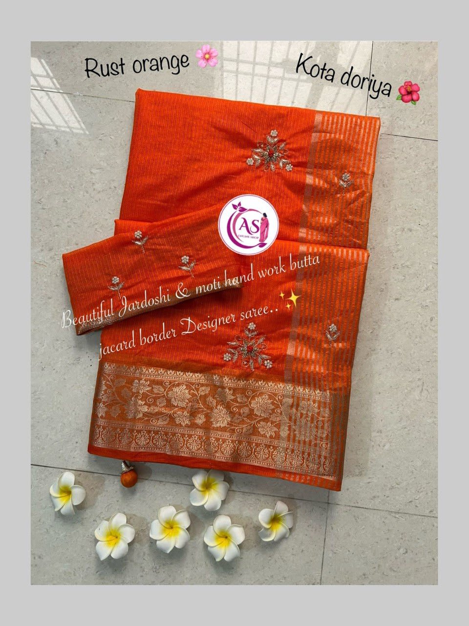 A Lovely Jardoshi & Moti Handwork Kota Doriya Saree - View 4