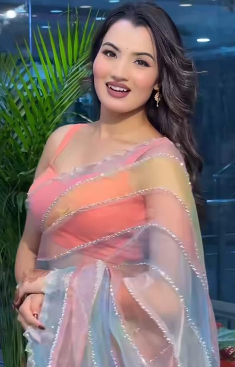 A Designer Heavy Tabby Organza Saree with Multicolor & Handcrafted Beads-Katdana Work - View 4