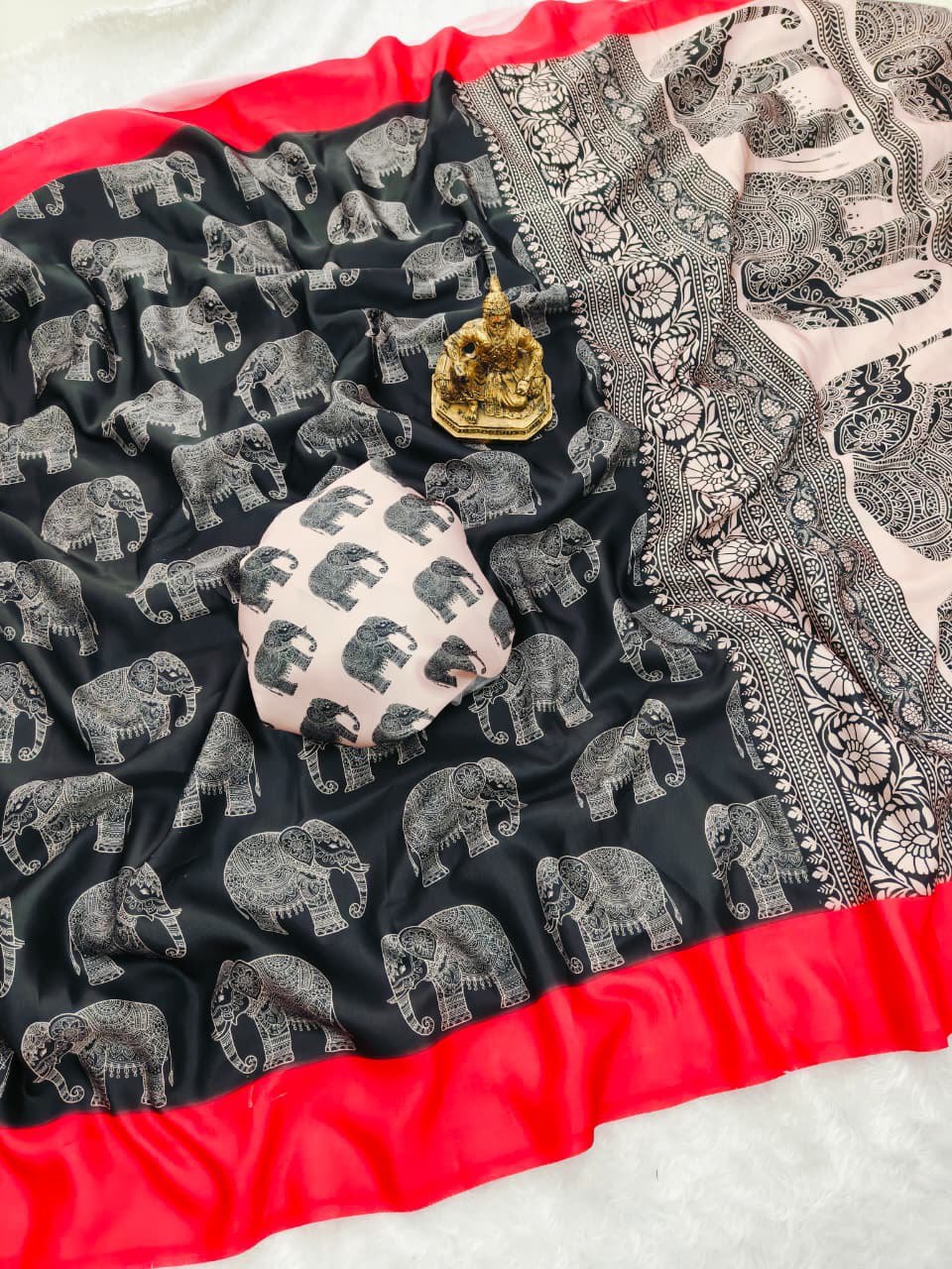 A Premium Crepe Silk Elephant Design Saree with Matching Pallu & Blouse - View 3