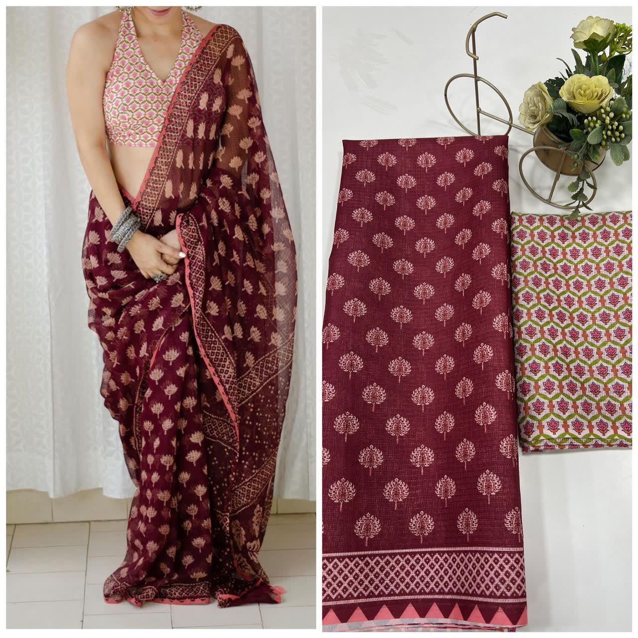 A Bollywood Collection - Sanjana Soft Munga Kota Checks Saree - View 4