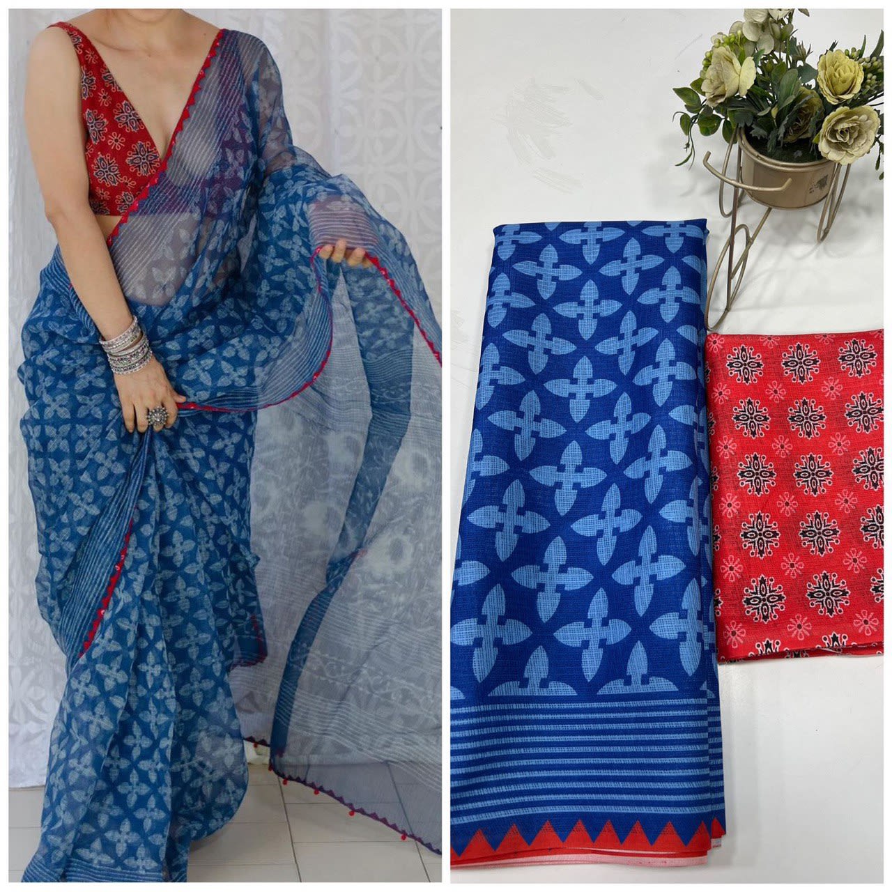 A Bollywood Collection - Sanjana Soft Munga Kota Checks Saree - View 8