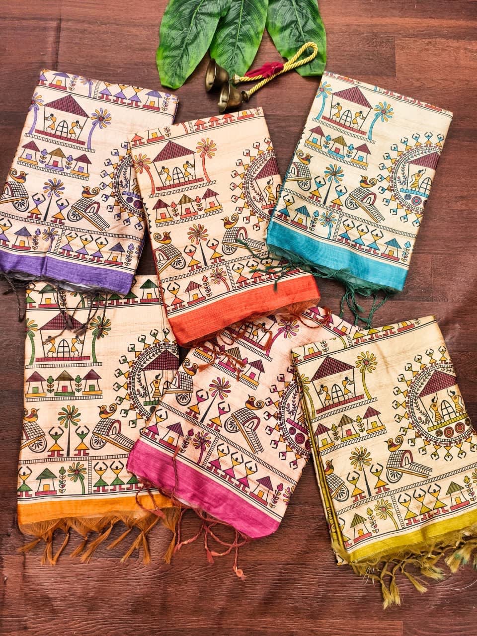 A Premium Madhubani Tussar Silk Saree