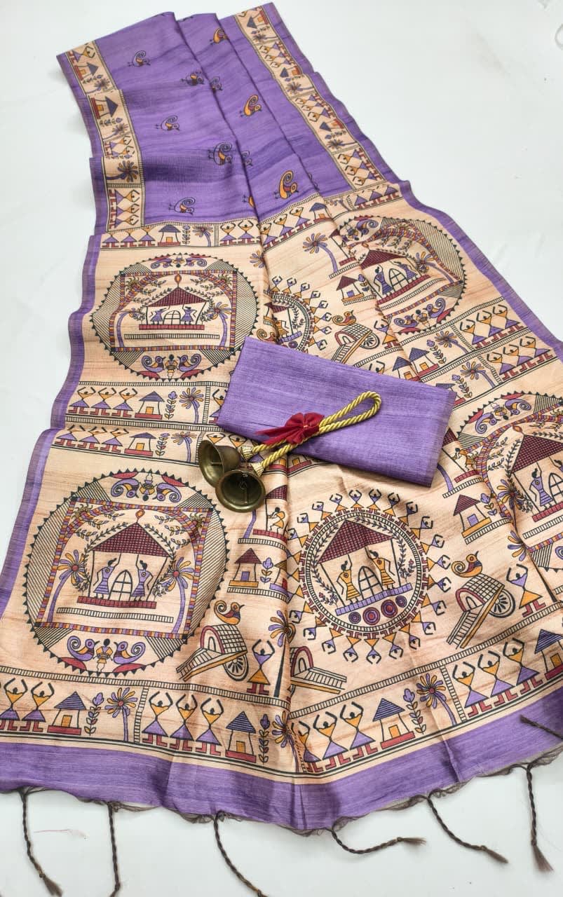 A Premium Madhubani Tussar Silk Saree - View 3