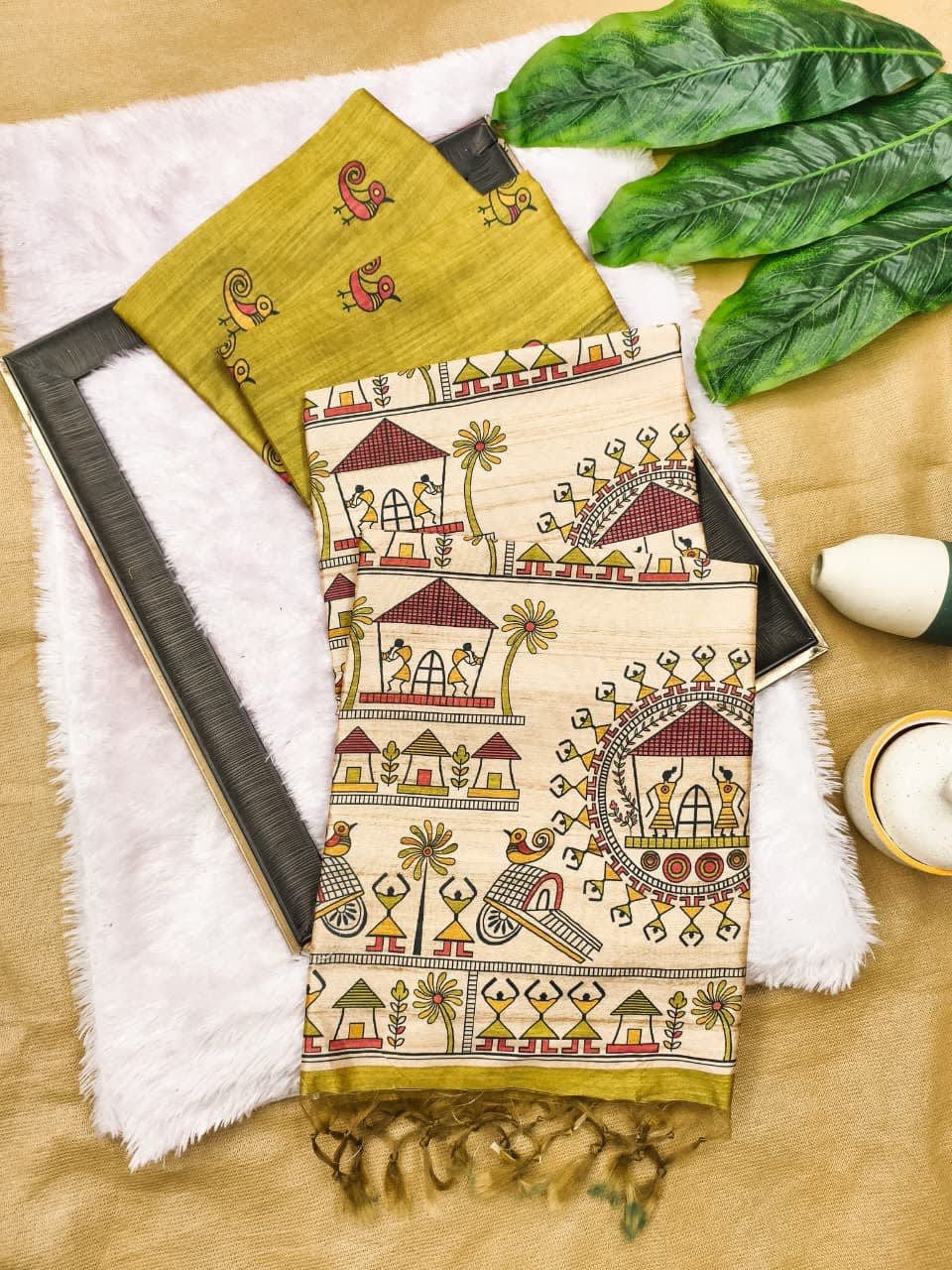 A Premium Madhubani Tussar Silk Saree - View 4