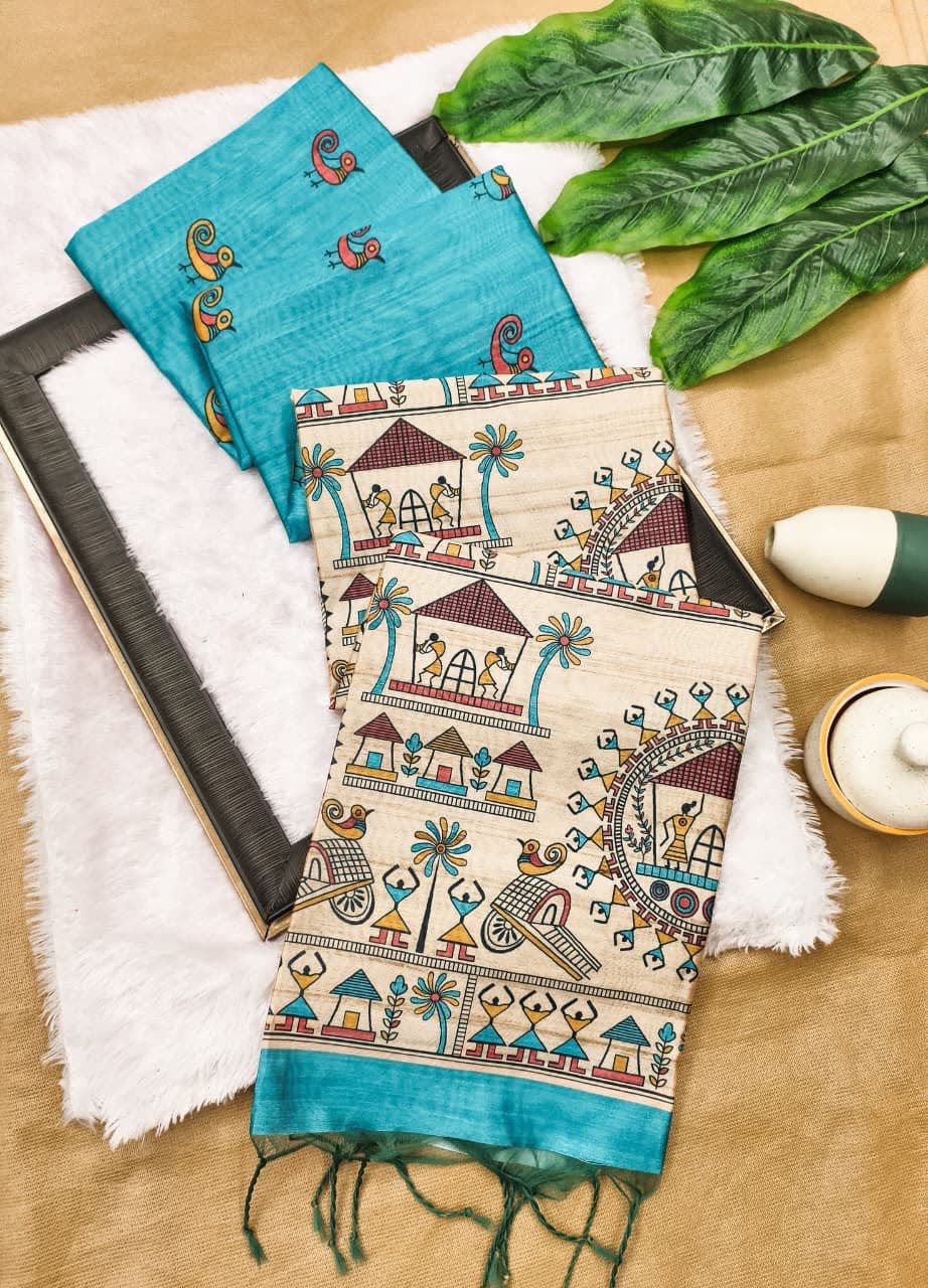 A Premium Madhubani Tussar Silk Saree - View 6