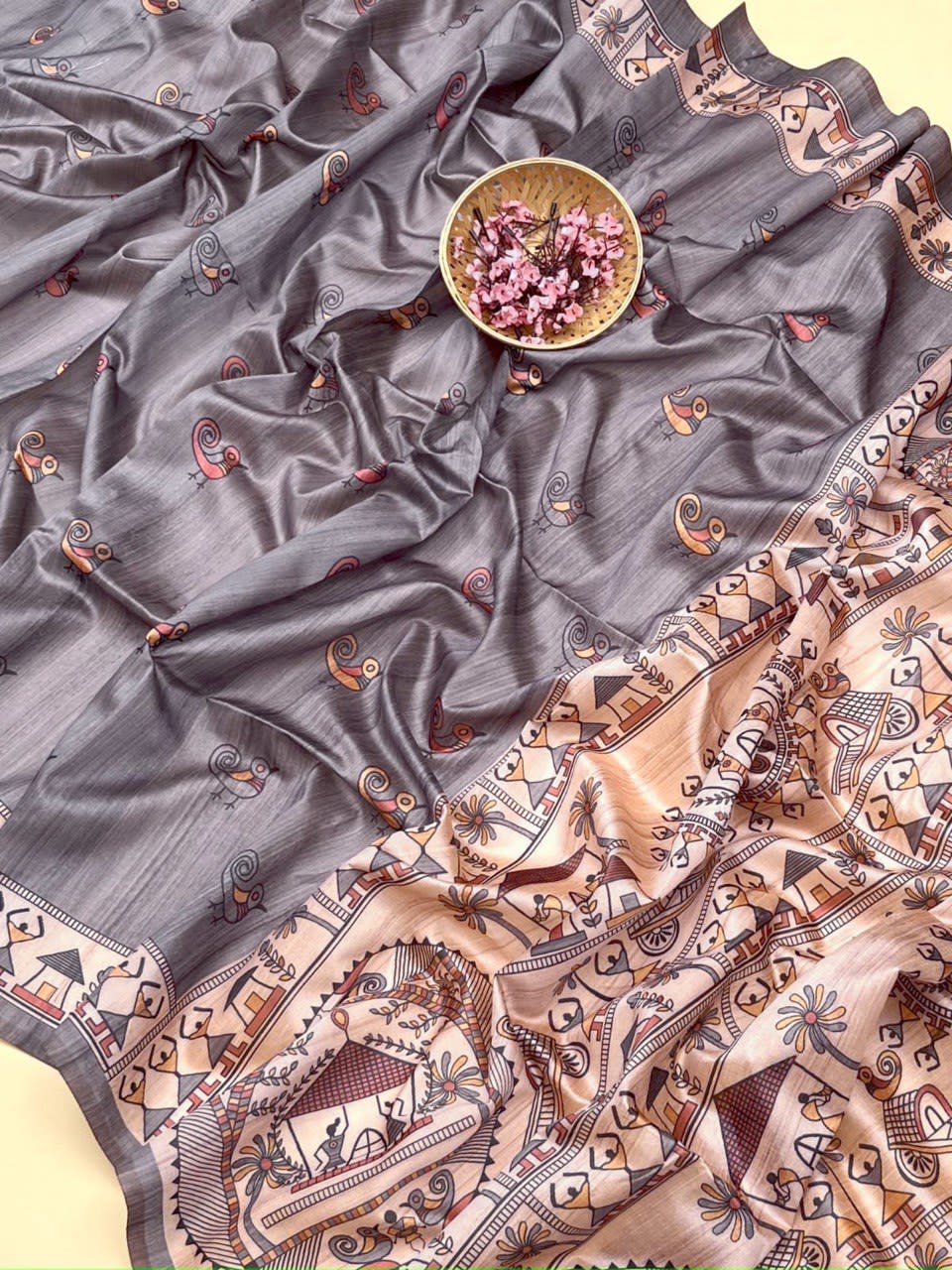 A Premium Madhubani Tussar Silk Saree - View 8