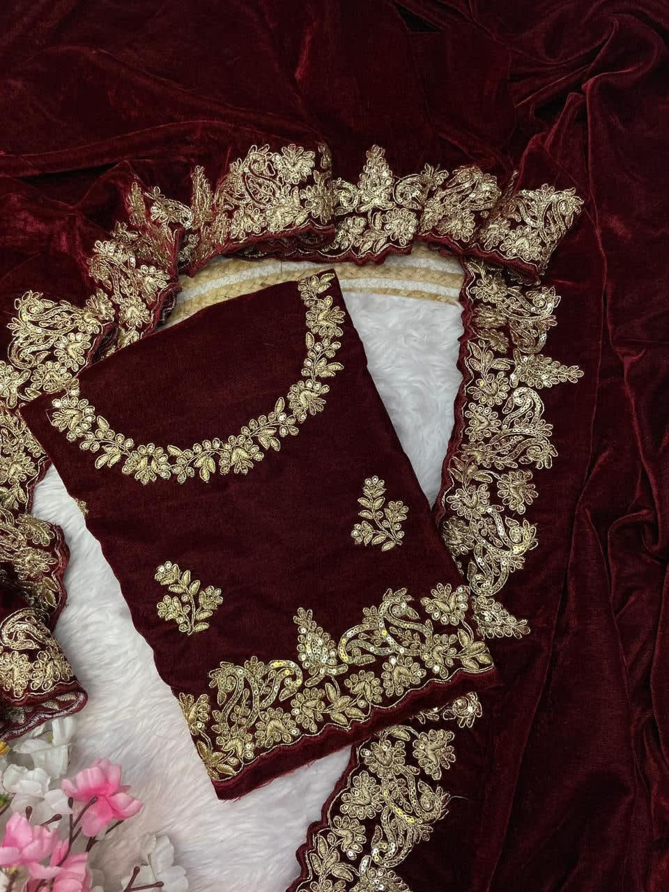 A Designer Velvet Saree with Designer Sequin & Jari Embroidery - Premium Quality - View 3