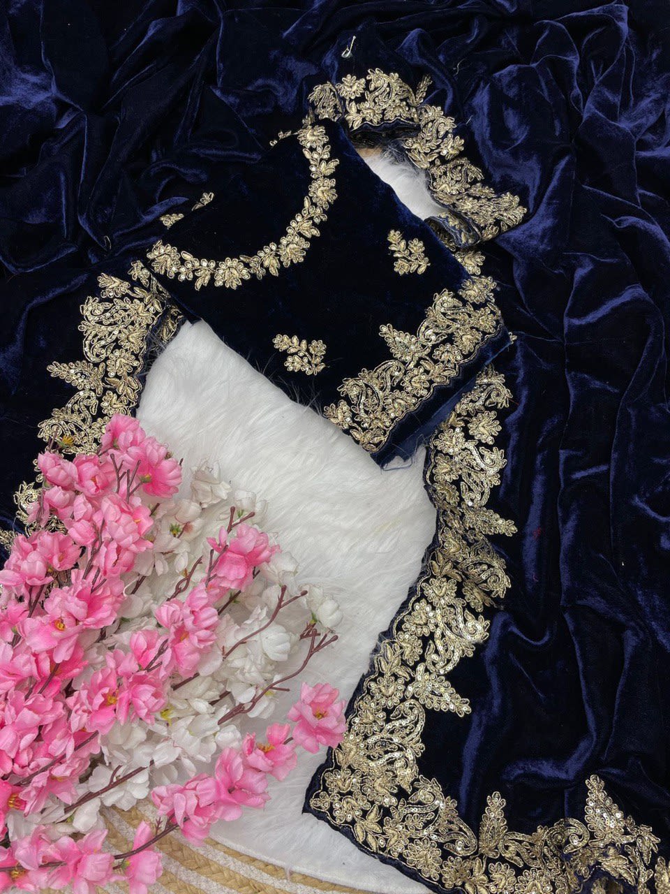 A Designer Velvet Saree with Designer Sequin & Jari Embroidery - Premium Quality - View 4