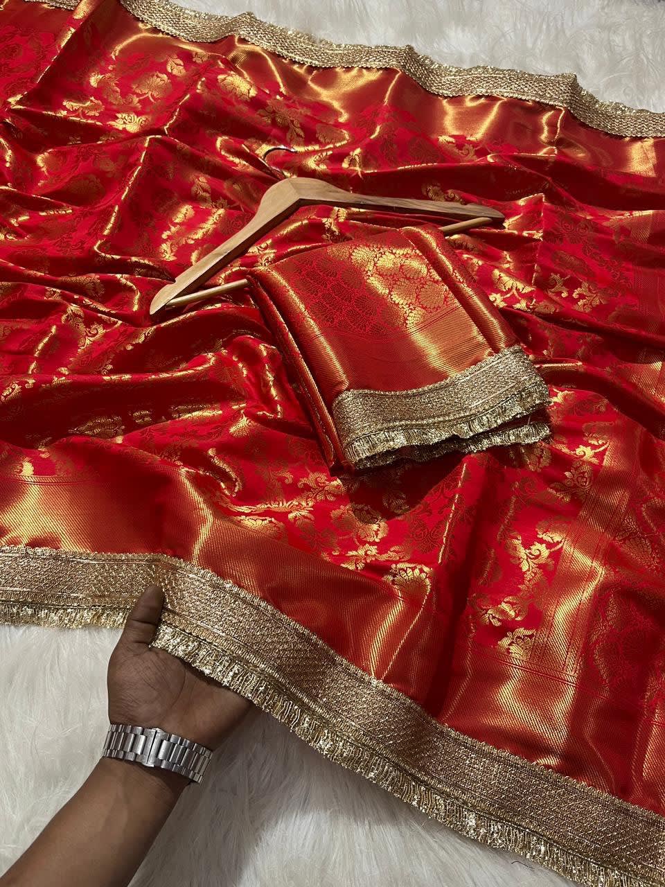 A Banarasi Tapeta Soft Silk Saree - Premium Quality (Red) - View 3