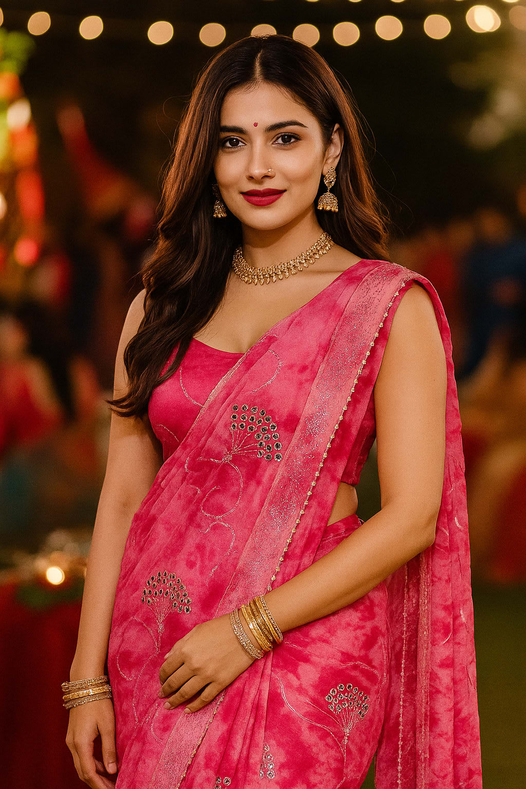 A Light Pink Mirror Embroidery Saree with Jarkan Lace Border