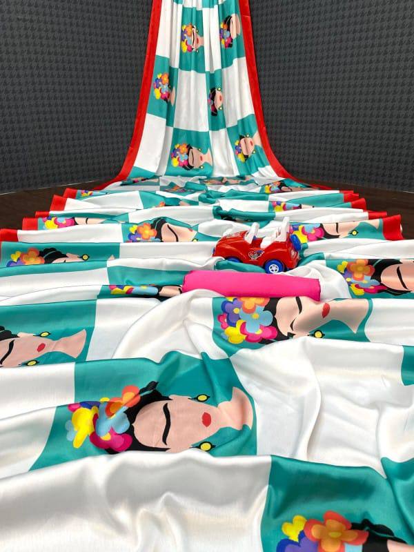 A Digital Printed Satin Silk Saree - Modern, Elegant & Trendy