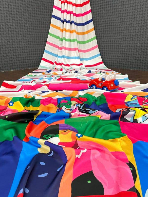 A Digital Printed Satin Silk Saree - Modern, Elegant & Trendy