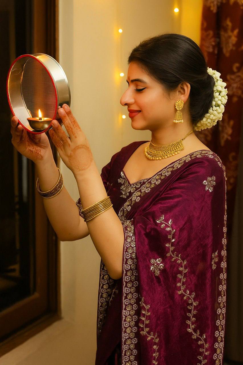 A Maroon Sequin Embroidered Saree with Stitched Blouse (Size 38-42")