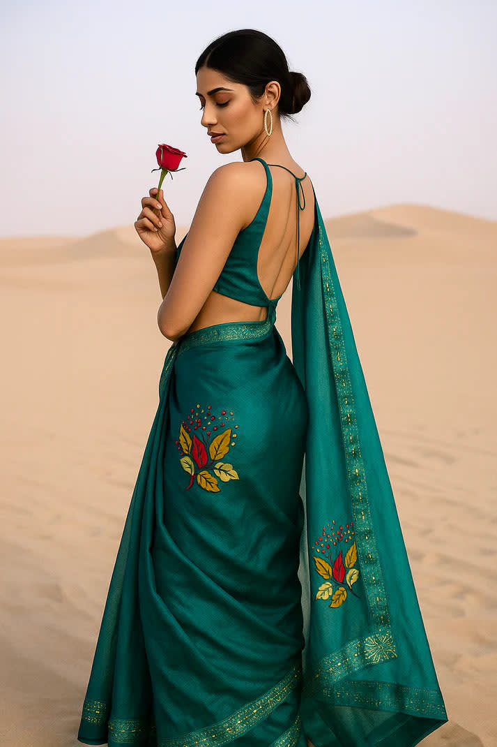 Combo: 2 Lightweight Floral Sarees - Mirror Work - View 2