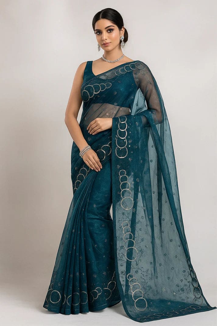 Combo: 2 Midnight Blue Organza Sarees - View 5
