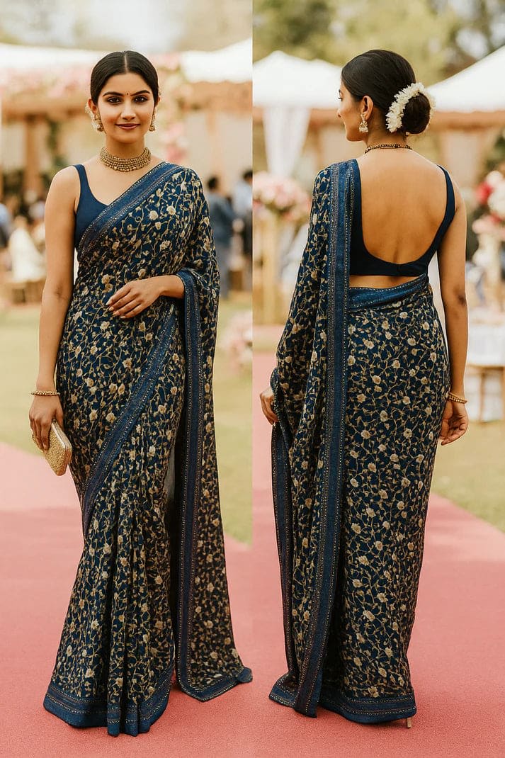 Combo: 2 Lightweight Floral Sarees - Sequin - View 6