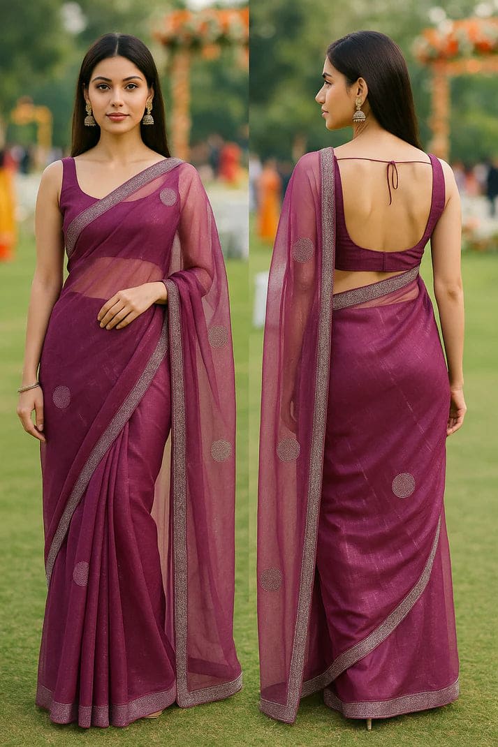 Combo: 2 Premium Twill Net Sarees - Glitter Work - View 3