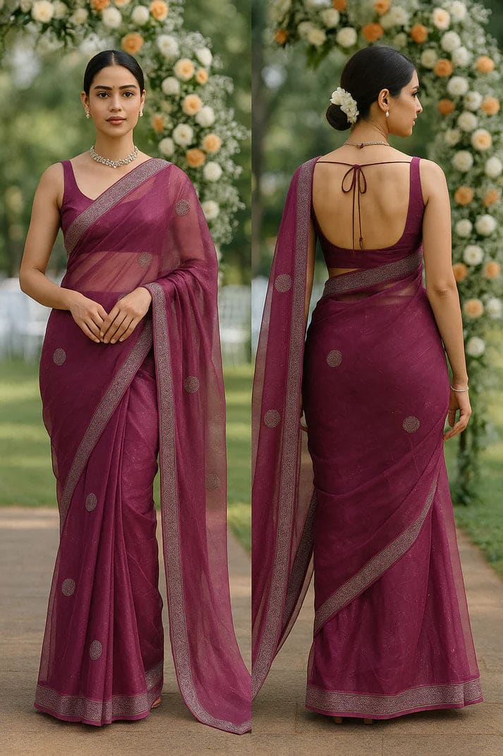 Combo: 2 Premium Twill Net Sarees - Glitter Work - View 6