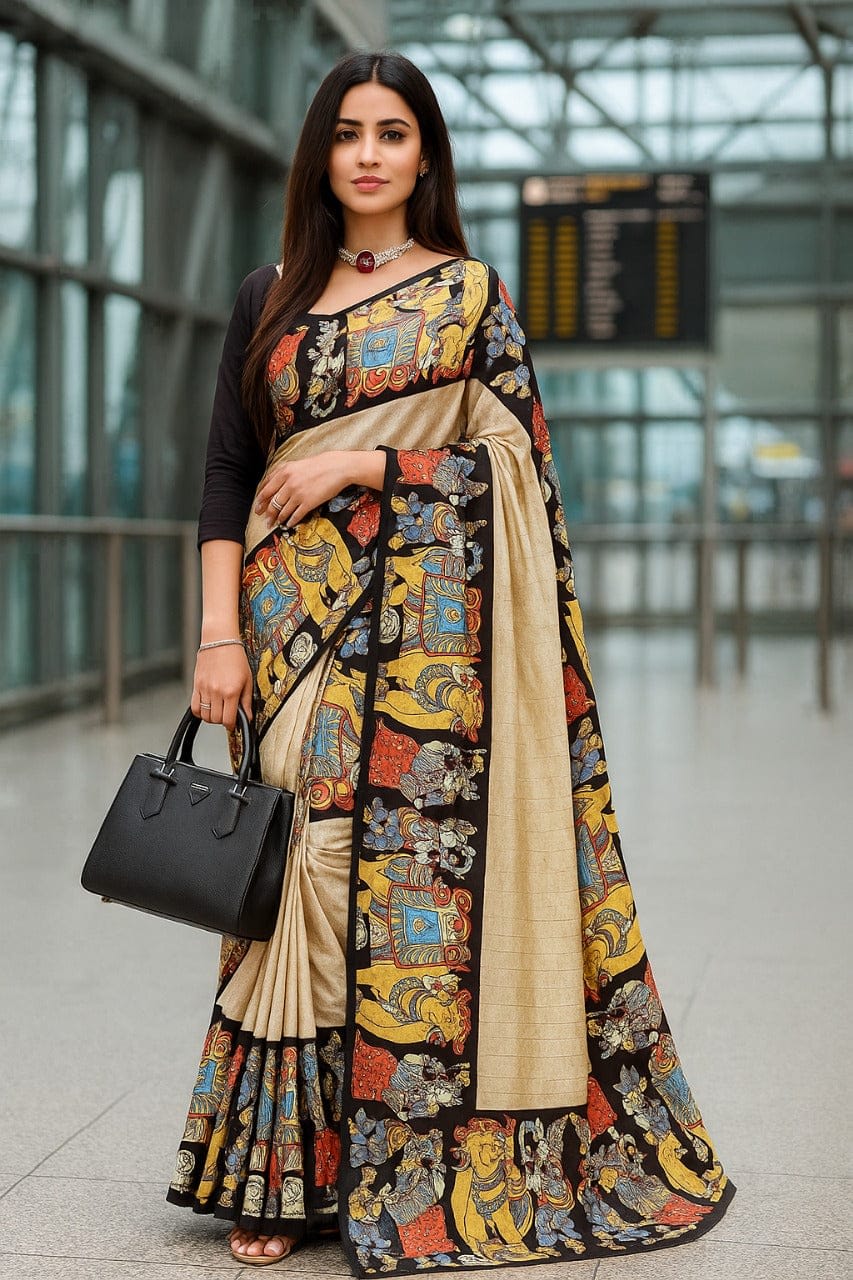 Elegant Kalamkari Printed Silk Saree for Women - View 5