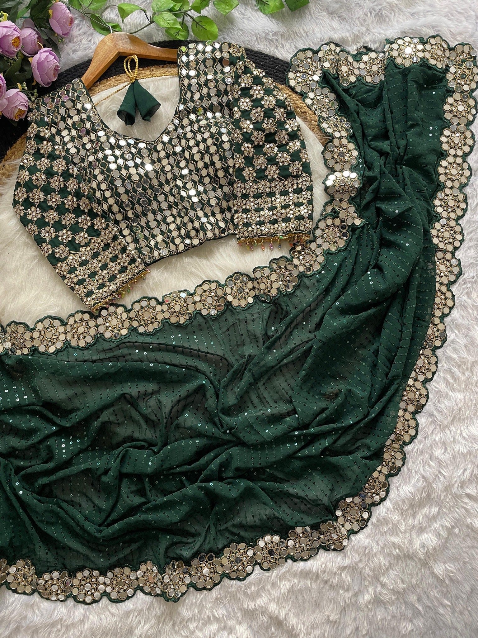 Most Viral And Trending Mirror Work Saree