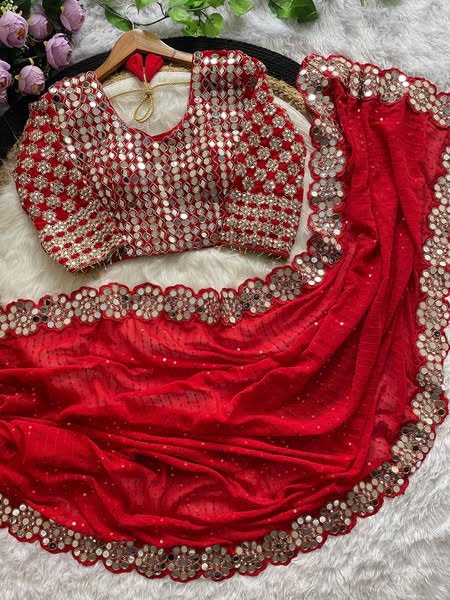 Most Viral And Trending Mirror Work Saree