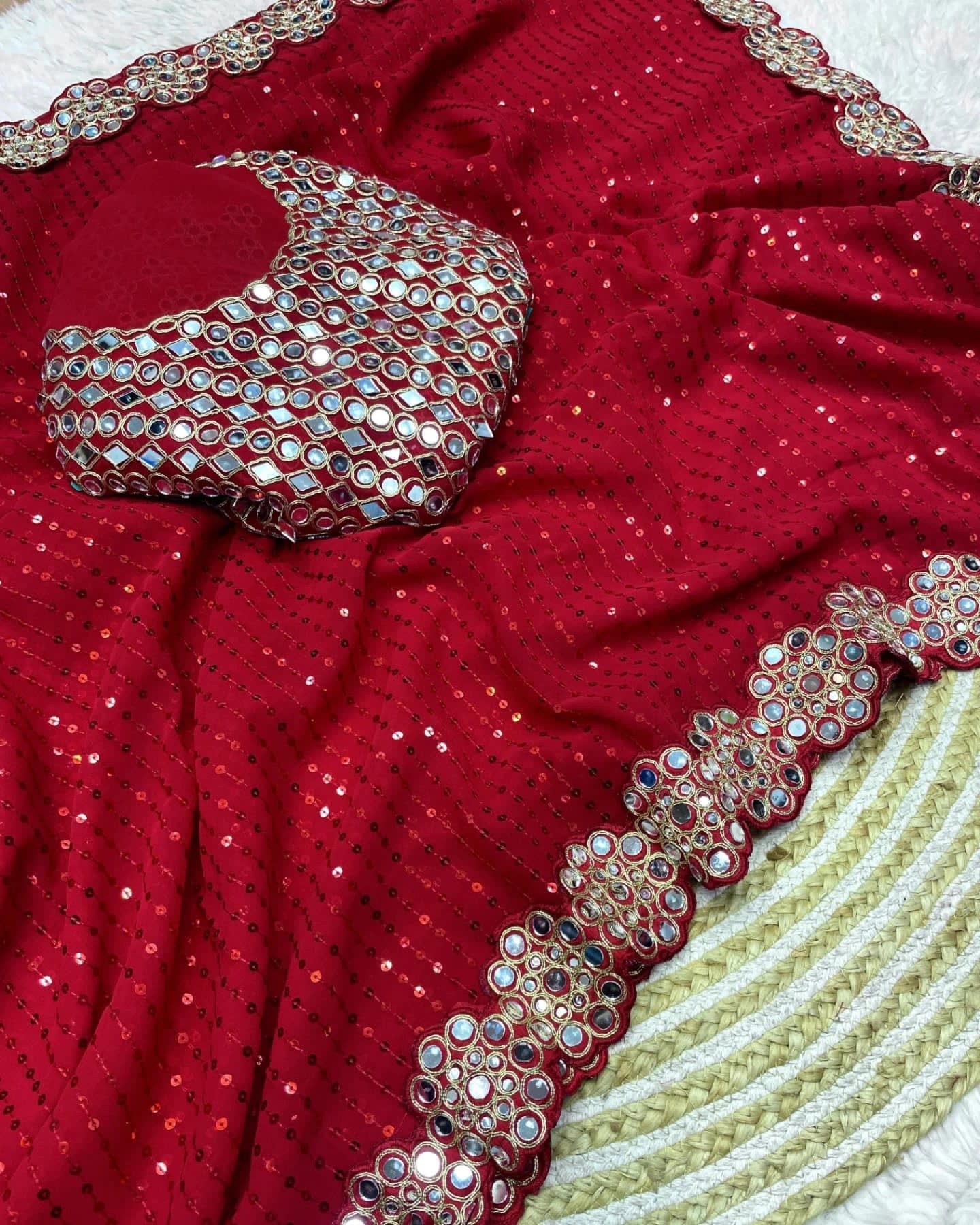 Most Viral And Trending Mirror Work Saree