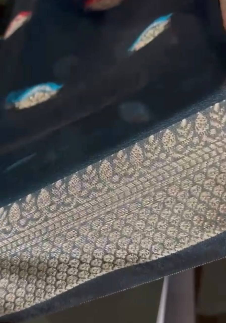 Graceful Dark Blue Organza Silk Saree