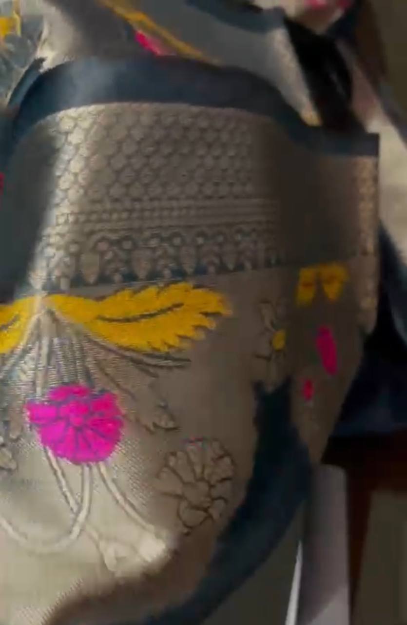 Graceful Dark Blue Organza Silk Saree - View 3