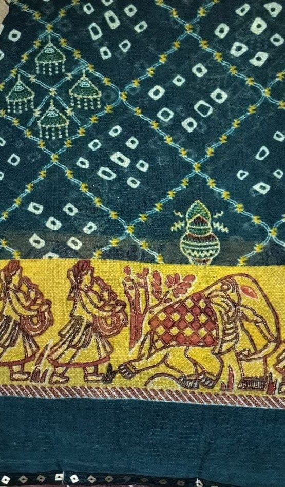 Traditional Gharchola Saree with Bandhani & Folk Art Border - View 4