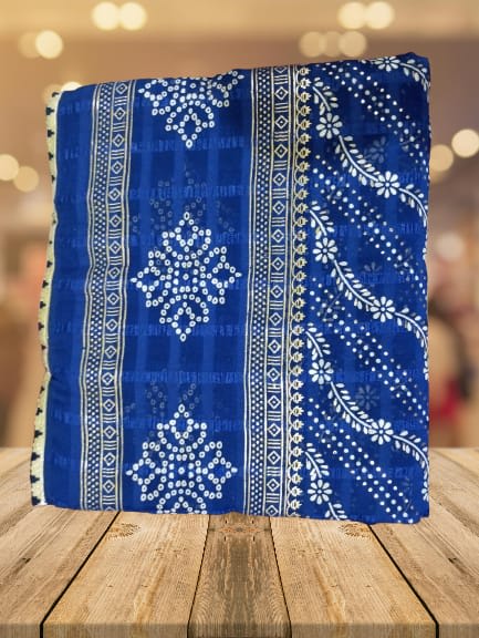 Radiant Blue Chiffon Printed Saree with Matching Blouse - Lightweight & Festive - View 3