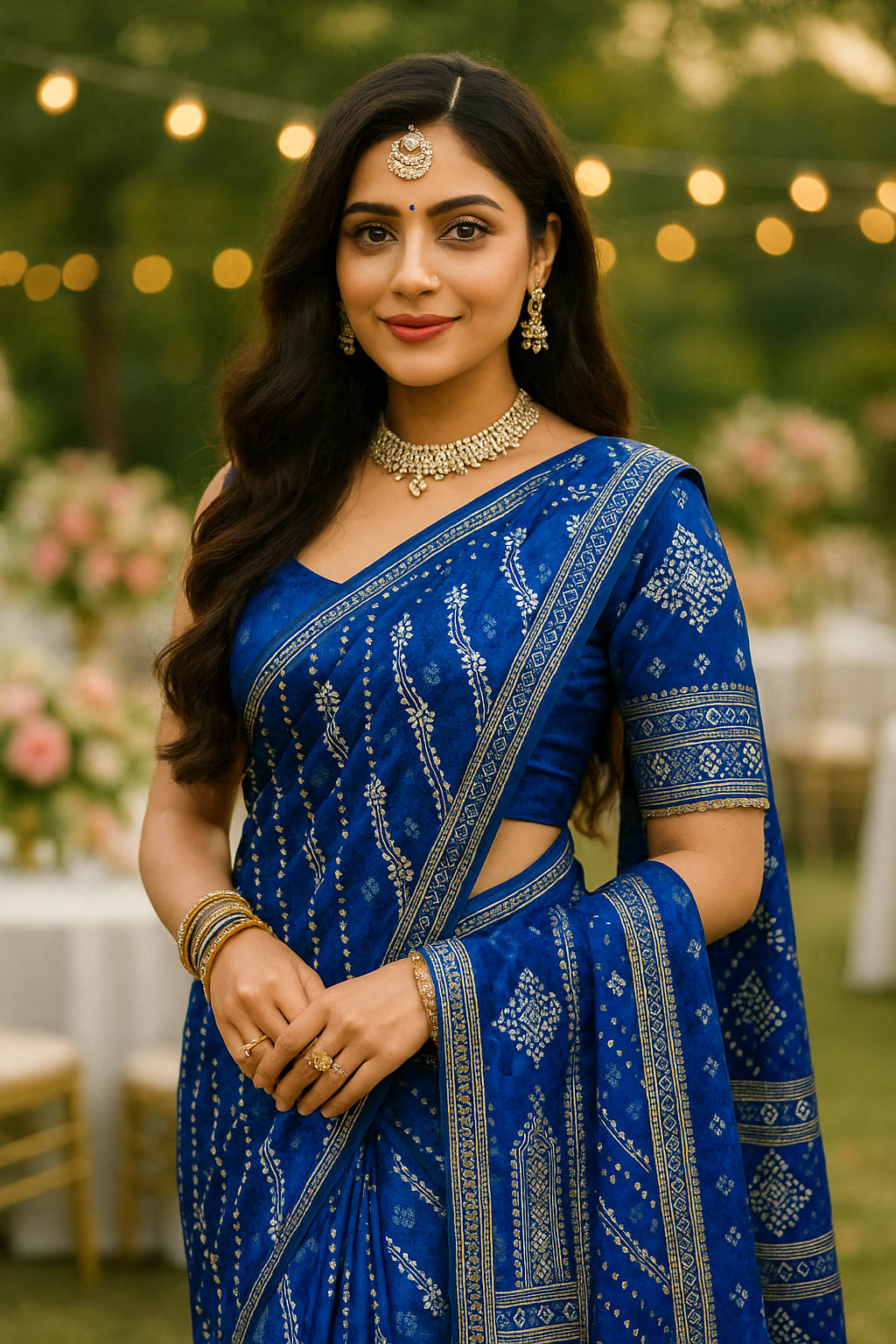 Radiant Blue Chiffon Printed Saree with Matching Blouse - Lightweight & Festive - View 5