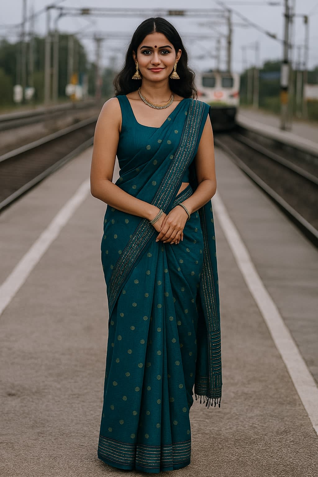 Vibrant Blue Printed Saree with Zari Border Lace