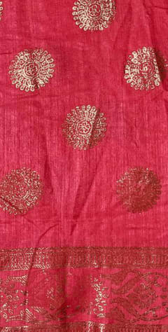 Elegant Pink Vichitra Silk Saree with Foil Print & Samosa Lace Border - View 4