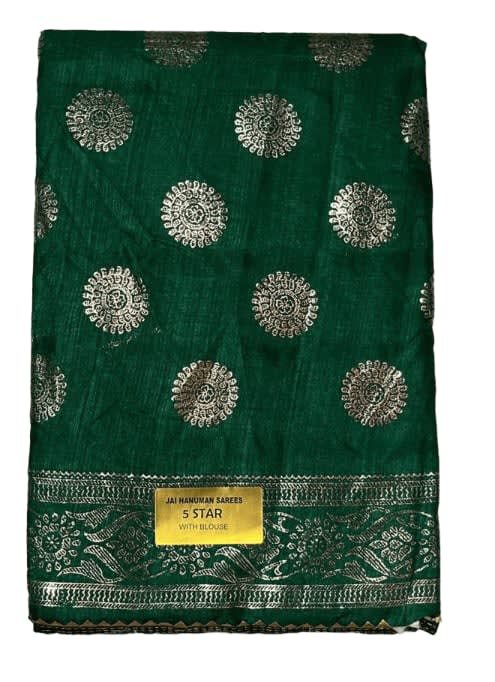 Elegant Green Vichitra Silk Saree with Foil Print & Samosa Lace Border - View 3
